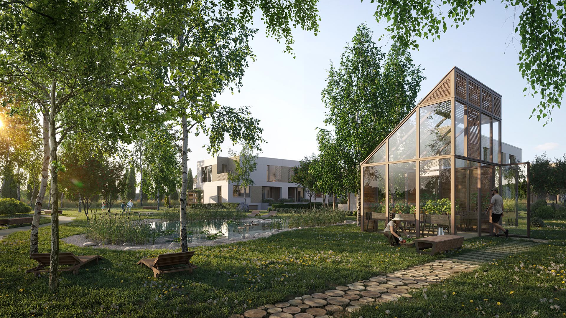 Zielona architektura na Osiedlu Gaia Park w Konstancin-Jeziorna została zaprojektowana tak, aby mieszkańcy mogli wrócić do kontaktu z naturą i odzyskać wewnętrzny spokój w cieniu drzew. 